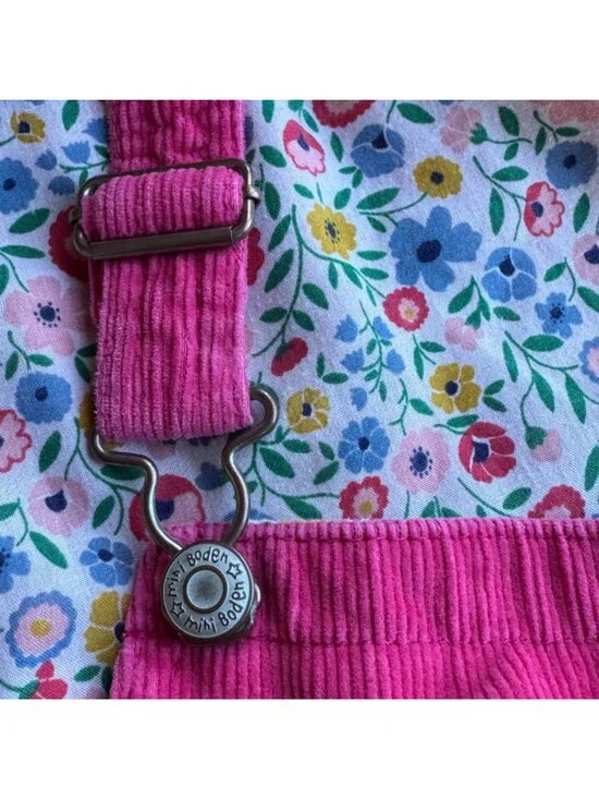 MINI BODEN Pink Corduroy Shortalls Girls 11-12 Cotton Overalls Bib Shorts Spring - Picture 6 of 9